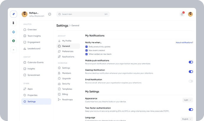 Settings Page